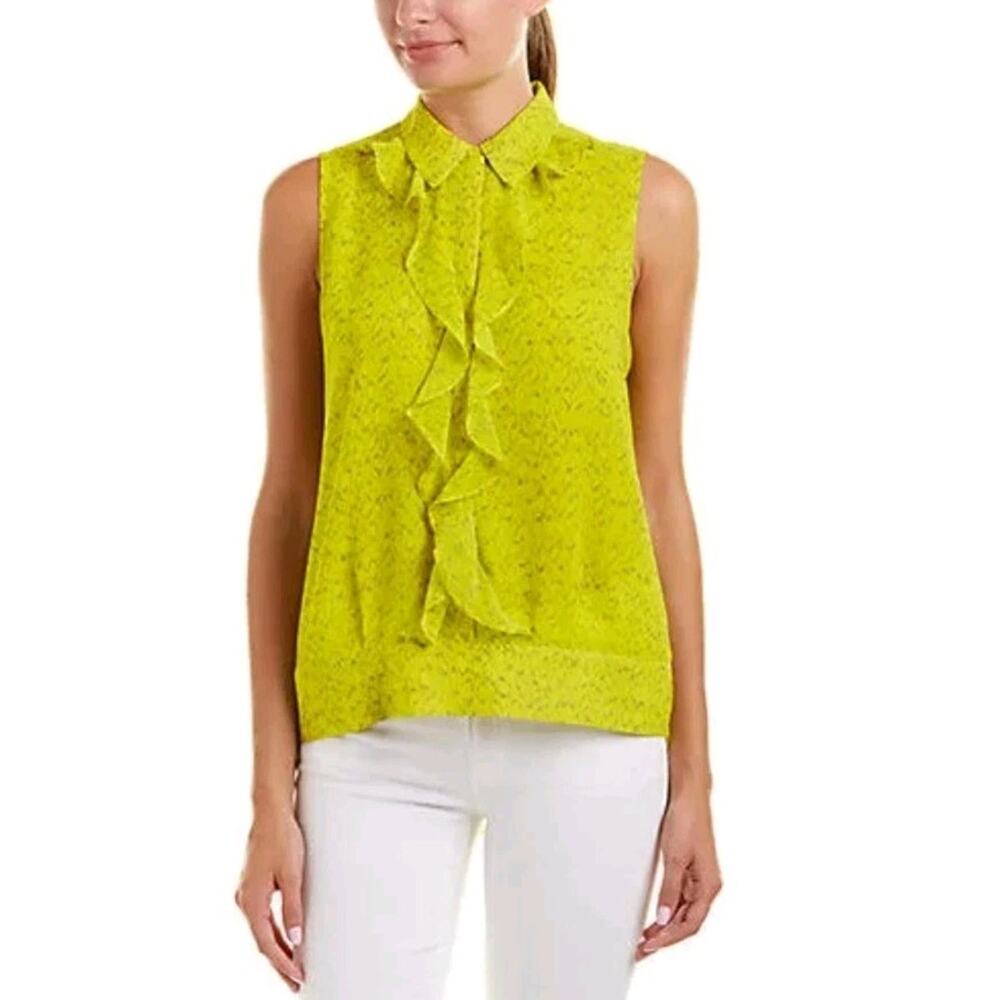 CAbi Womens Medium Sleeveless Reign Ruffle Front Top Chartruese Green Blouse